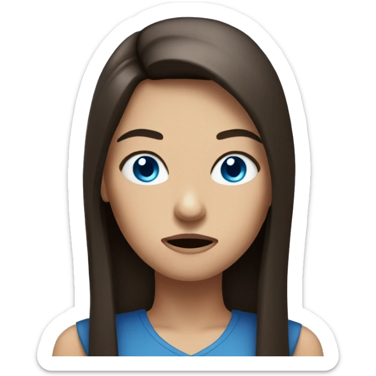 woman with long dark brown straight hair and blue eyes angry sticker