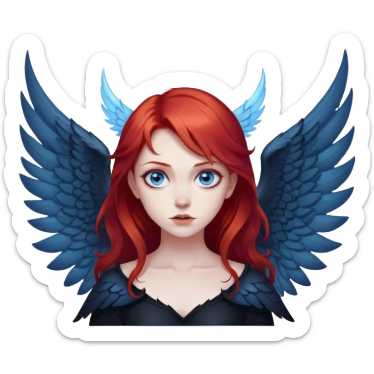 diabolical girl with wings, red hair, blue eyes, dark aura sticker