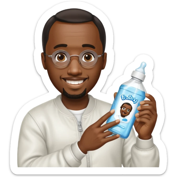 make me a p diddy emoji that says oil up with him holding baby oil sticker