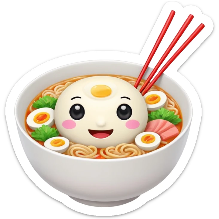 kawaii ramen with cute eyes and smile on the bowl only and 2 chopsticks ONLY sticker