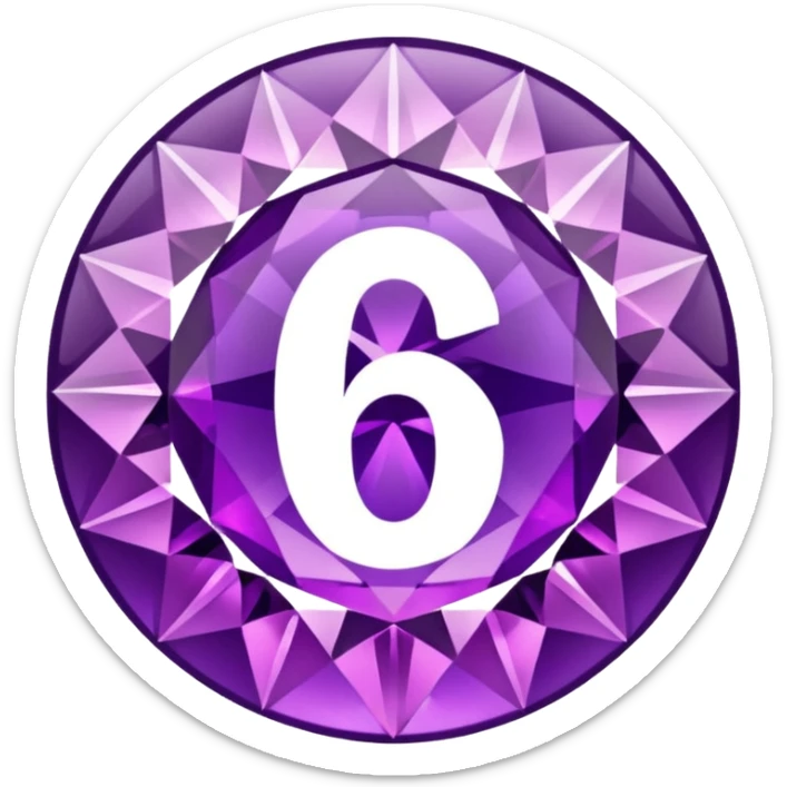 A round icon for a paid subscription of purple diamonds with the number 6 sticker