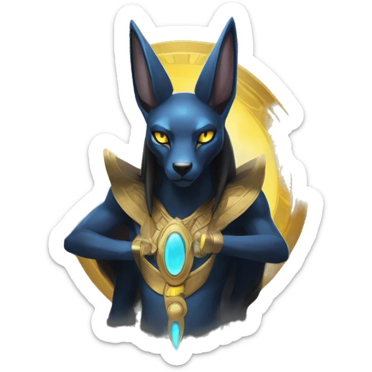 Black godly overpowered ethereal majestic Egyptian Lucario-Umbreon-Cat. Golden Anubis-Rings and yellow ring-markings. Full body sticker