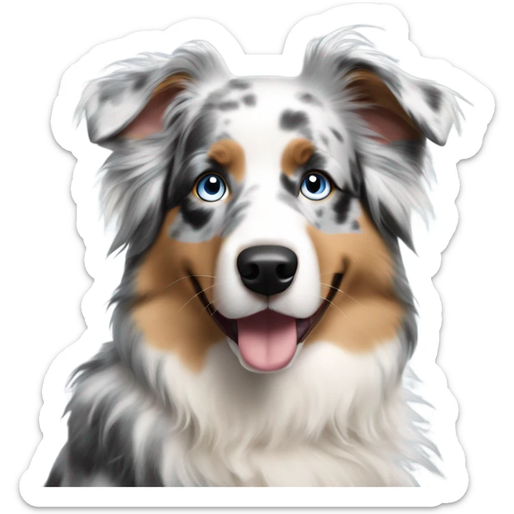 Blue merle Australian shepherd dog with blonde hair blue eyes girl owner sticker
