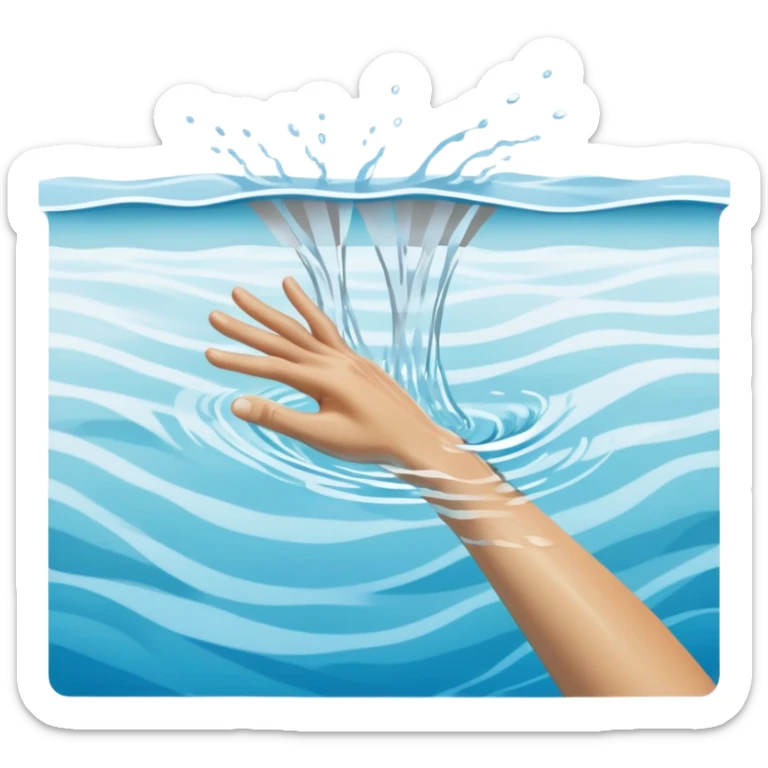 An icon showing a close-up of a swimmer’s hands cutting through the water in a pool. The swimmer is partially submerged, with water ripples and a blurred background, emphasizing the fluid motion and focus. Transparent background highlights the grace and speed of swimming sticker
