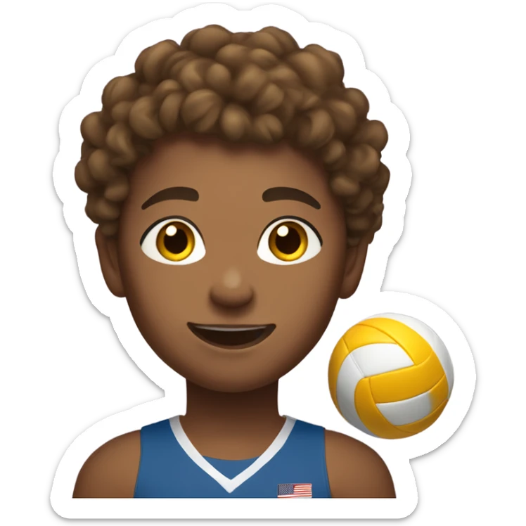 Teenager playing volleyball with tan skin, brown curly hair sticker