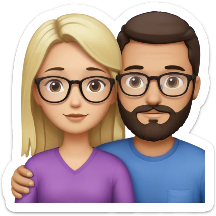 Bir adam ve bir kız var adam koyu kahve saçlı kirli sakallı gözlüklü biri kiz iste kumral saçlı  ikisi birbirine ssriliyorlar sticker