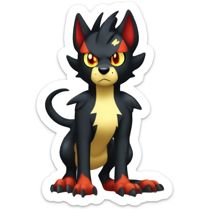 Cool Edgy Litten-Houndoom-Luxray Fakémon Digimon with Edgy markings, full body, outlined sticker