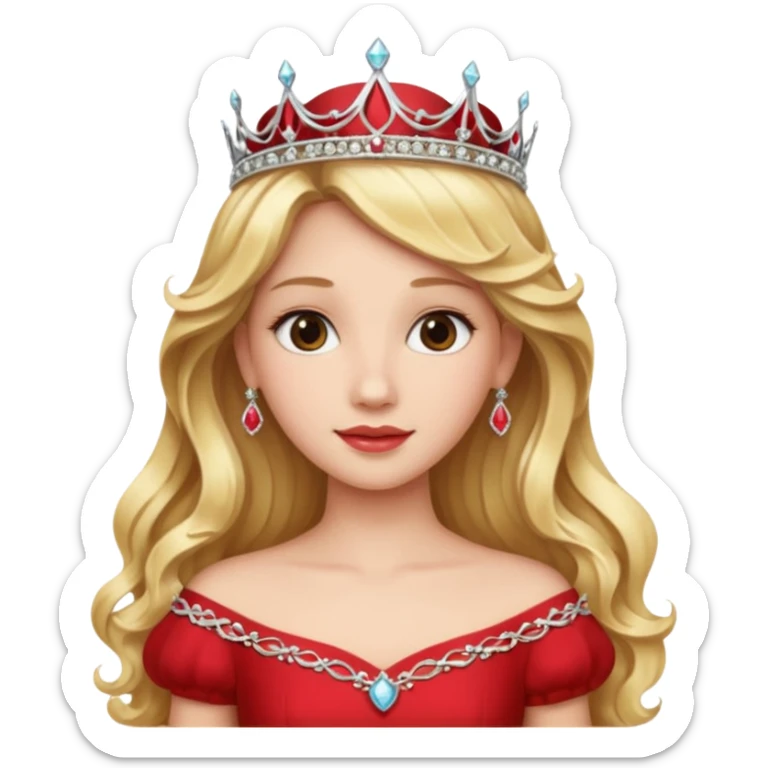 Princess in red Dress with Tiara, long wavy Blonde Hair sticker