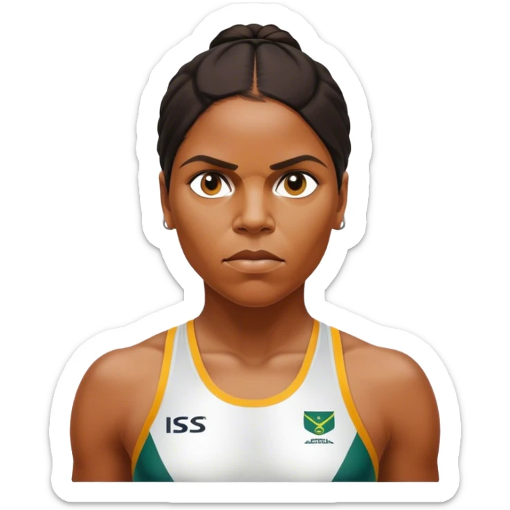 Cinematic Realistic portrait of Cathy Freeman, shown as an iconic Australian athlete with a focused, determined expression and modern athletic attire accented with subtle native motifs, rendered in dynamic, vibrant lighting sticker