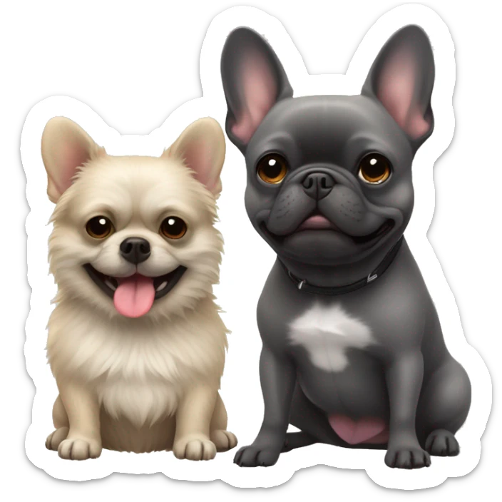 dark gray french bulldog happy alongside a pomeranian, best friends sticker