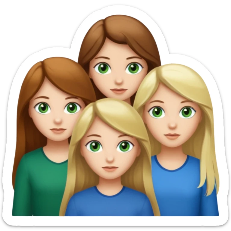 tree girls , first have green eyes and long brown hair, secind have blonde hair and green eyes and the third have brown hair and blue eyes sticker