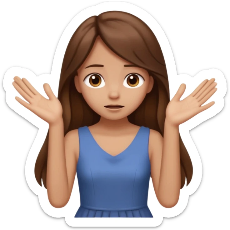 girl that doesn't care, she is like whatever, brown long hair, cute dress and her hands showing like i don't know whatever, make her look little bit bored sticker
