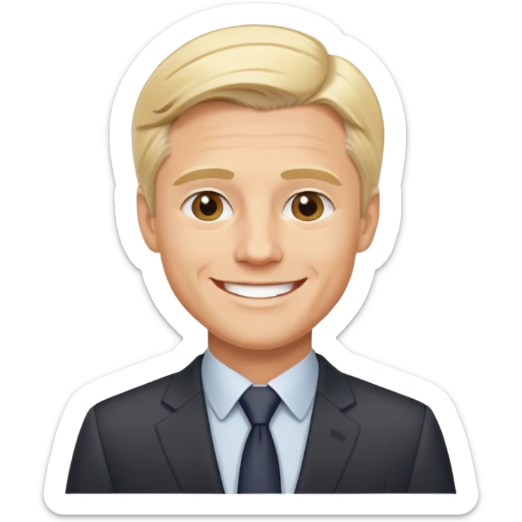 Oleg Tinkov, smiling, blond hair, wearing a business suit sticker