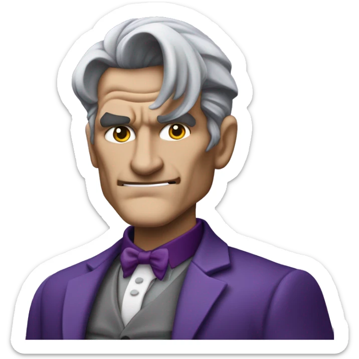 Two-face, harvey dent, batman villian, right side of face purple, grey hair, fully  body character sticker