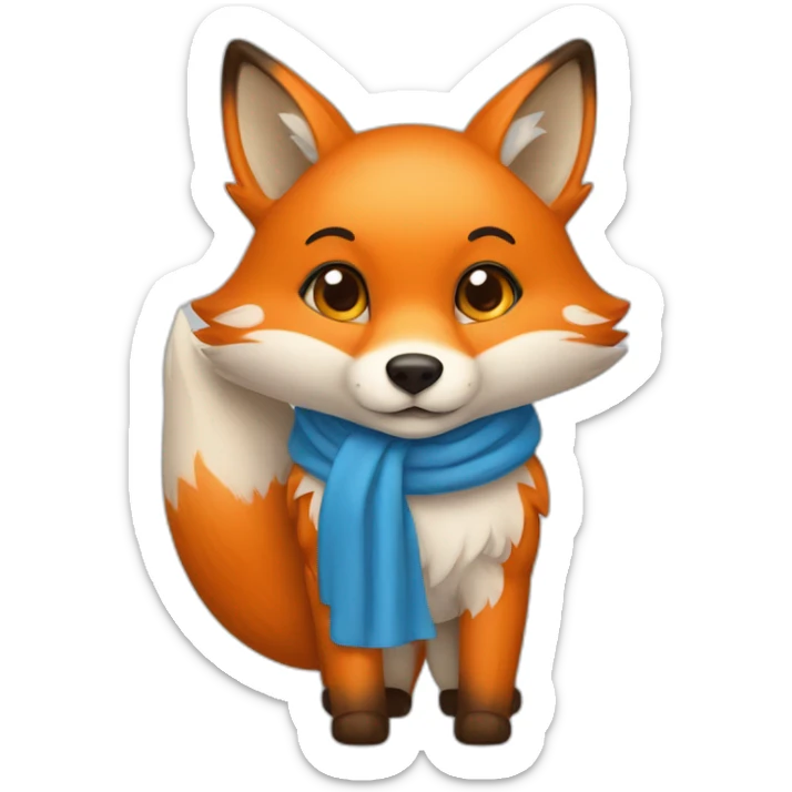 fox with orange fur and a whitish snout with a blue scarf around its neck covering its mouth sticker