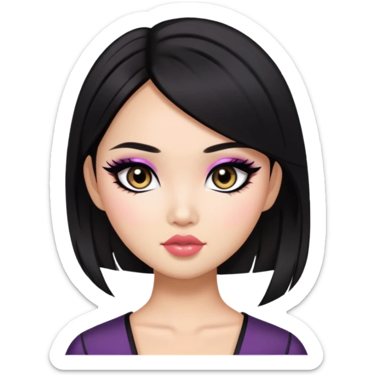asian beauty standard, dark hair, pretty makeup, pretty bratz baddie, black eyeliner sticker