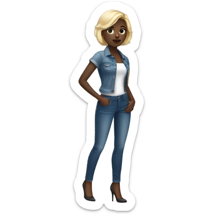 girl with dark skin and short blonde hair in jeans and high heels sticker