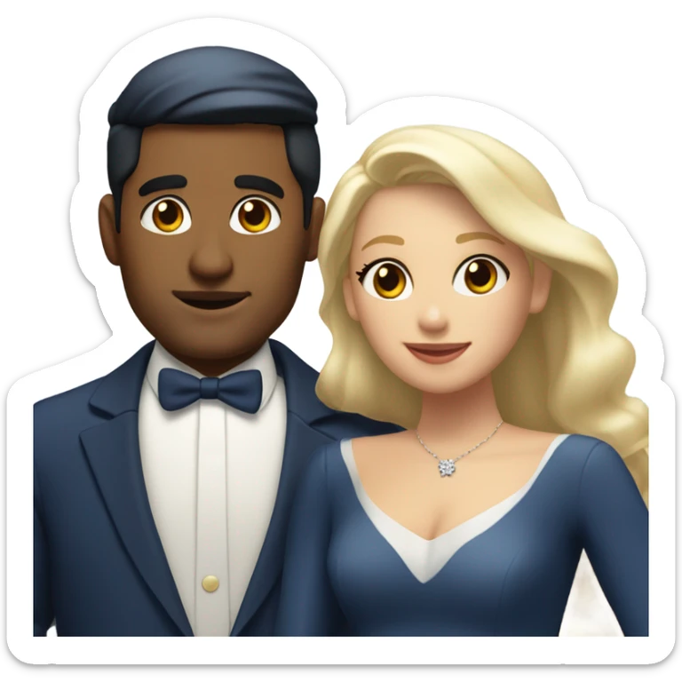 Puerto rican beard short hair with blue hat and navy blue suit getting Married with blond long hair girl with white  wedding dress  sticker