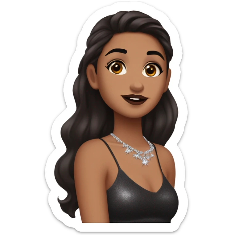 Maddy Perez euphoria show teenager: warm brown eyes, bold black eyeliner, dark arched brows, full nude-berry lips, bronzed skin, high cheekbones, sleek dark brown long hair in waves/ponytail, rhinestones on her face

 sticker