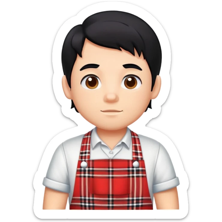 big boy with black hair all up, wearing a red and white plaid apron sticker