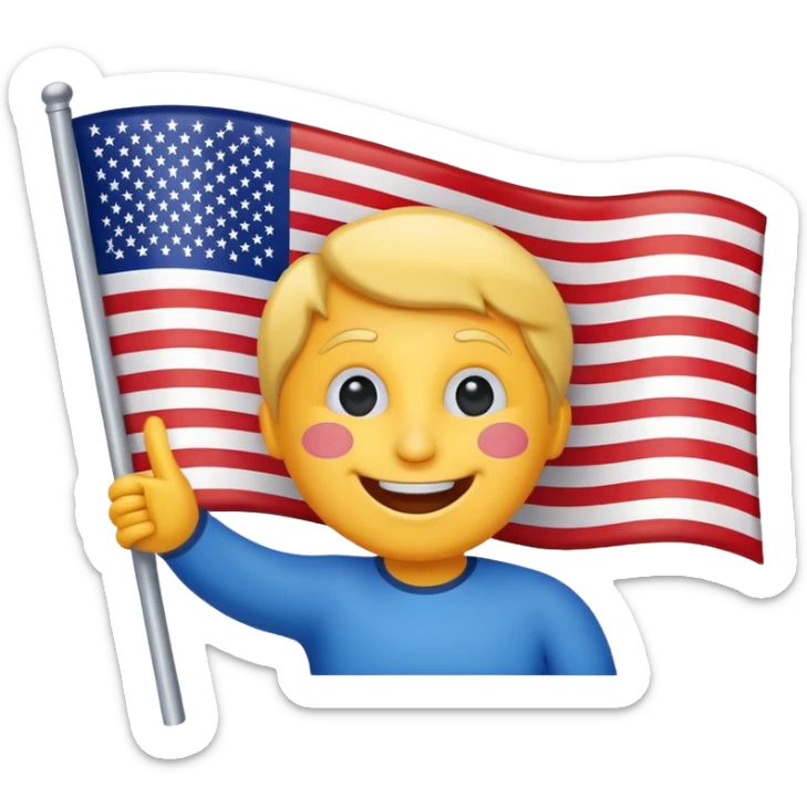 waving American flag emoji with happy face for the Fourth of July sticker