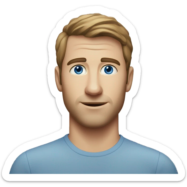 A head and shoulders shot of a 33 year old white man, with short brown hair,   with blue eyes wearing a t-shirt. sticker