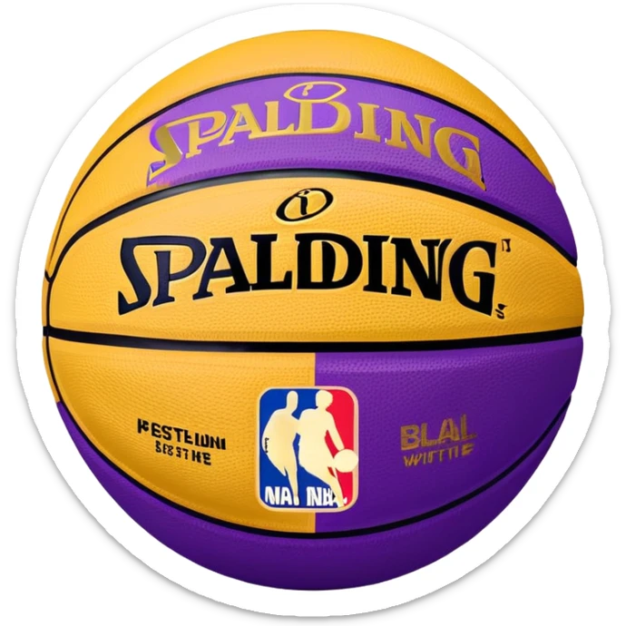 minimalist purple and gold Spalding basketball with simple NBA logo, clean design sticker