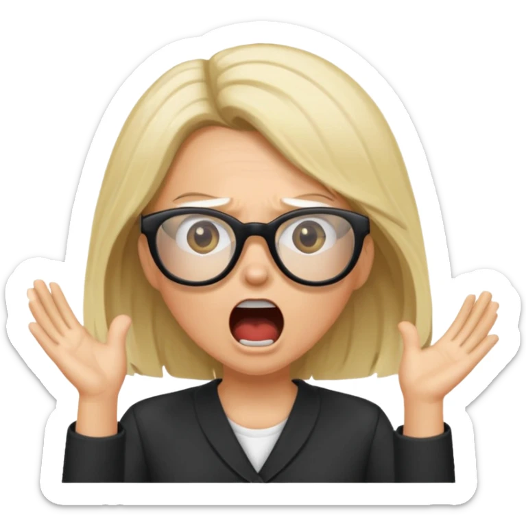 brunette/blonde woman with loose hair, white glasses, shouting bad words sticker