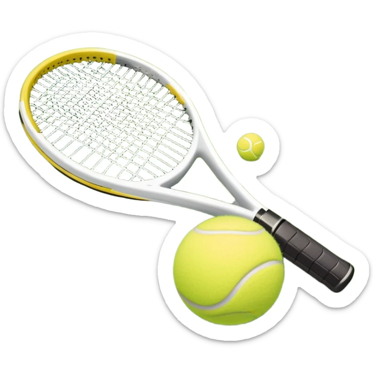 A tennis racket and ball on a grass or hardcourt surface, symbolizing the sport. The racket has a sleek design with tightly strung strings, while the bright tennis ball rests nearby, capturing the essence of precision, agility, and competition. sticker