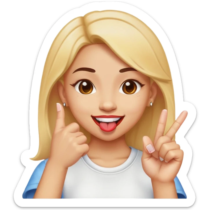 Light skin girl with tongue out and middle finger up sticker