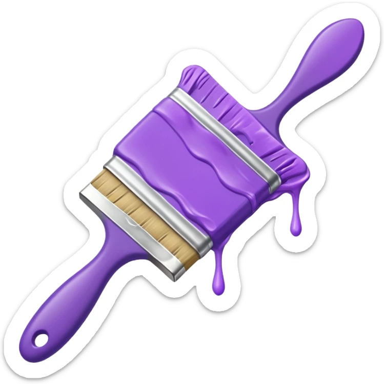 Paint brush with purple paint in the end of the brush  sticker