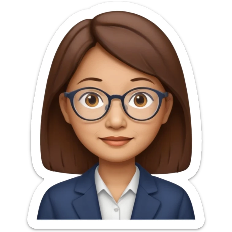 asian female accountant with eyeglasses, round face, brown hair, no tie, 63 years old sticker