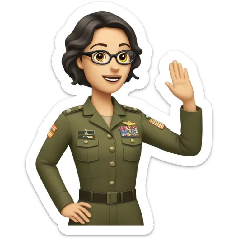 a caucasian brunette female with glasses making the military salute sticker