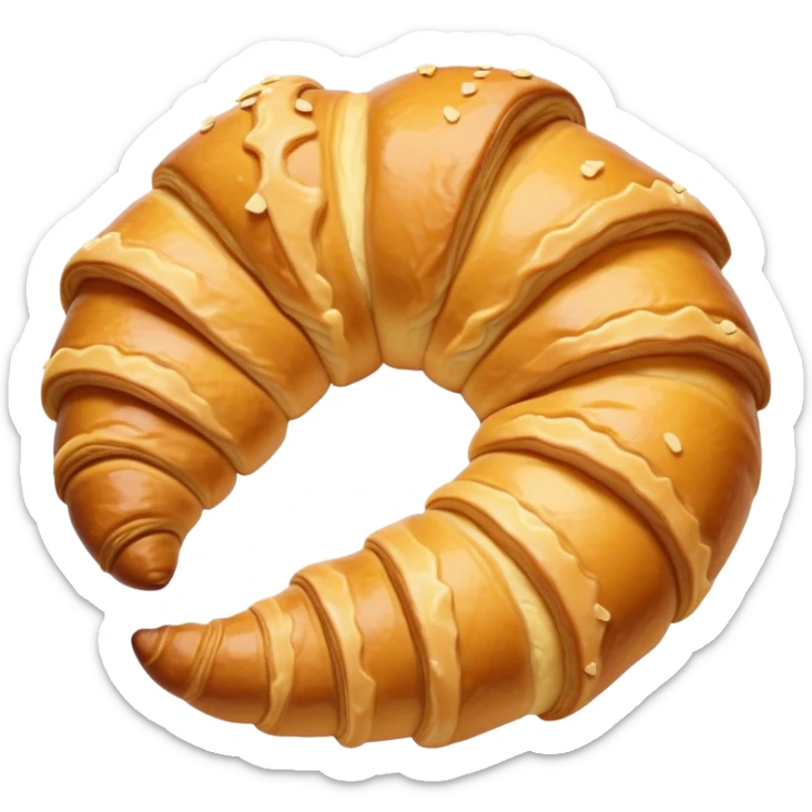 Cinematic Realistic Croissant Pastry Emoji, depicted as a flaky, buttery crescent with a golden, crisp exterior rendered with exquisite detail and warm, inviting lighting. sticker