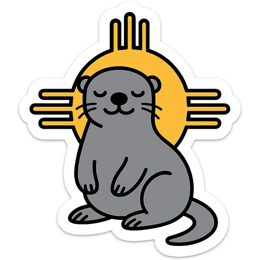 Change the background to blue, keep the grey sea otter and Zia symbol bold and simple. sticker