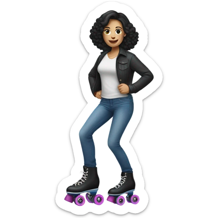 Caucasian woman with black hair wearing jeans on roller skates  sticker