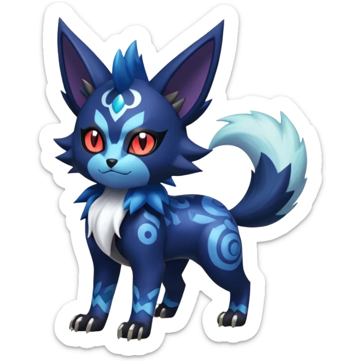 Shiny Evil mExotic Badass Colorful Ethereal Royal Mysterious Gothic Meowstic-Zorua-Litten-Noibat-Pokémon-Fakémon-hybrid-creature (full body) with pattern-markings sticker