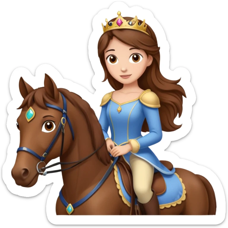 brown hair, brown eyed princess is riding a brown horse sticker