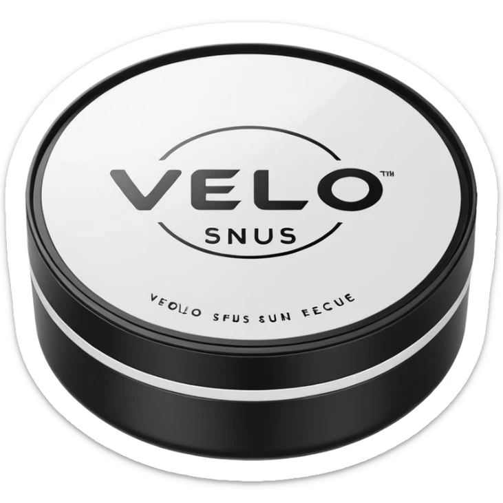 Create an emoji-style illustration of a regular VELO snus can. The can should be round, sleek, and minimalistic, with a white plastic lid and the VELO logo clearly visible. Keep the design clean and simple, matching typical emoji aesthetics, with subtle shadows and a smooth 3D look. sticker