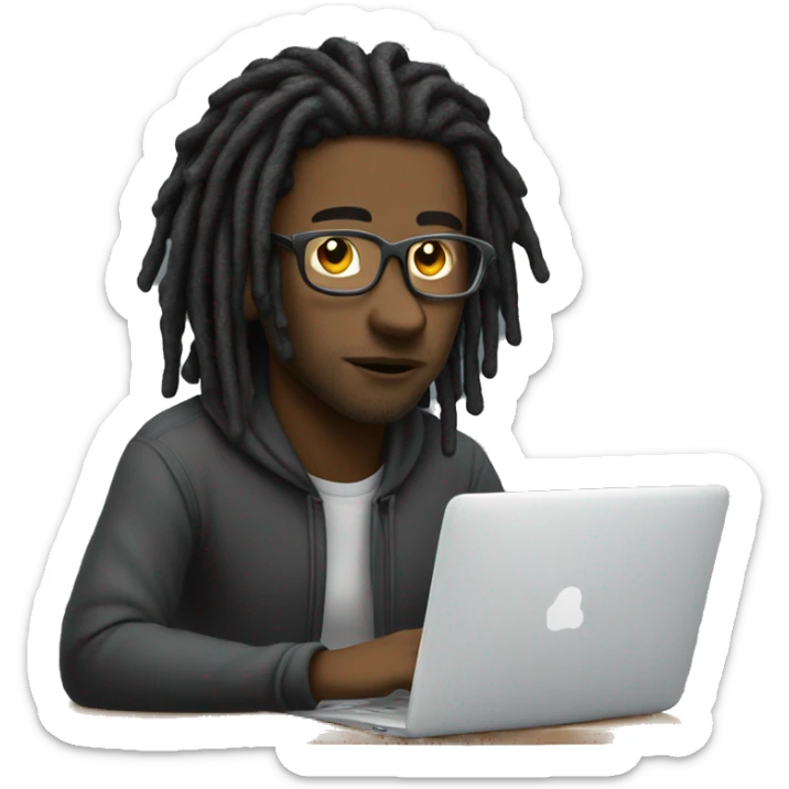 Black-guy-with-dreads-wearing-trackstuit-sitting-down-on-chair facing-foward-focused-on-laptop-computer- sticker