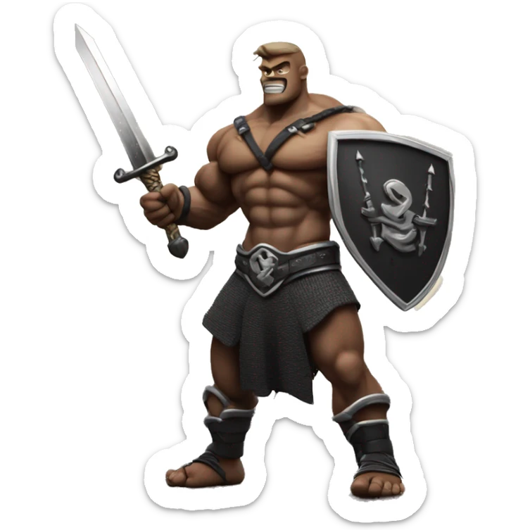 A photo of a very muscular kartan holding a sword under the moonlight with the words bjk in the background sticker