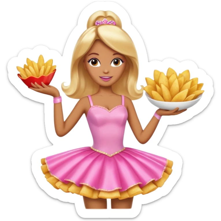 Brown skin blonde hair barbie ballerina holding hot fried chips  sticker
