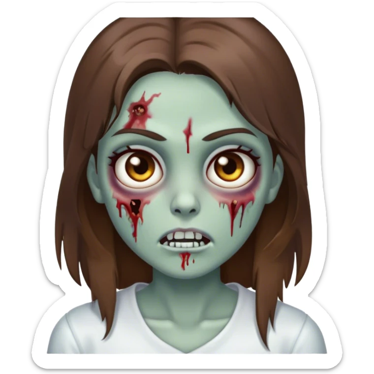 Zombie girl with brown hair brown eyes straight hair white skin sticker