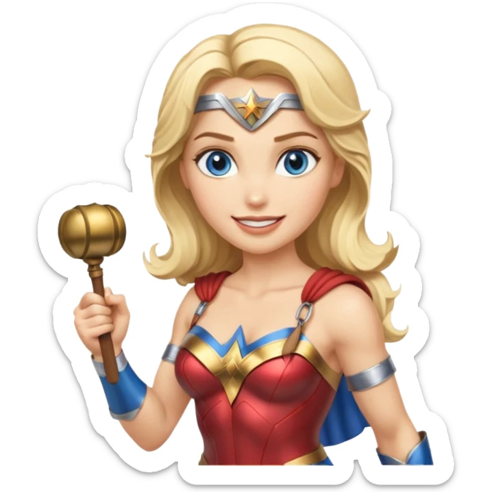 Blonde blue eyed Wonder Woman holding baton and bell sticker