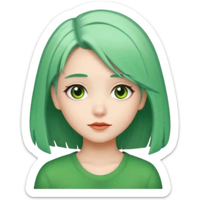girl with green color hair clip, white hair. sticker