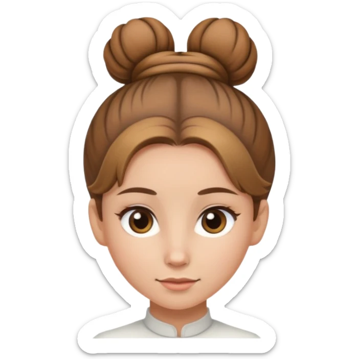 Light brown hair, light brown eyed female with one bun on the top center of her head sticker