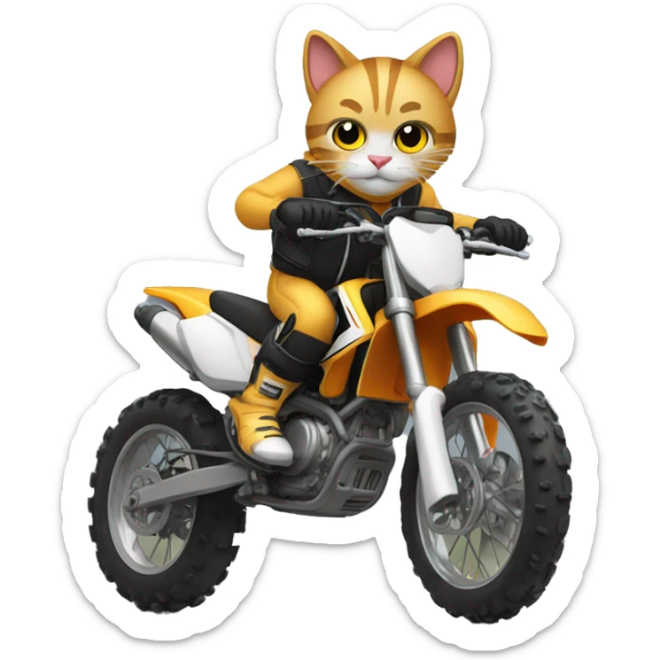 Cat sur une moto cross qui fait une roue avant  sticker