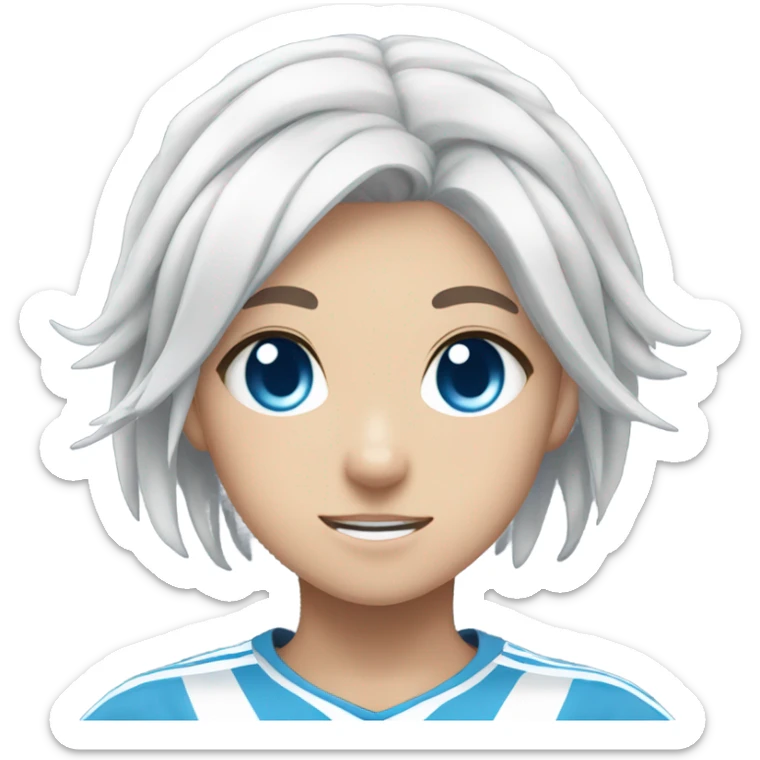 Anime girl, argentian soccer uniform. black goat horns, blue eyes, white short hair sticker