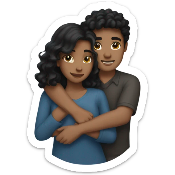 black hair girl with wavy hair hugging brunette boy lovingly couple sticker