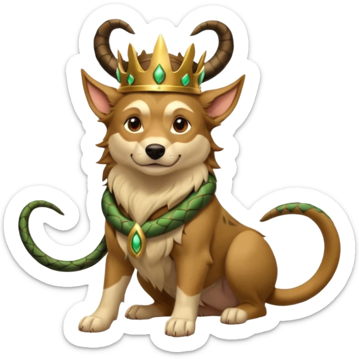 loki god of mischief as a dog. he as snakes. he wears a horned crown dynamic pose sticker